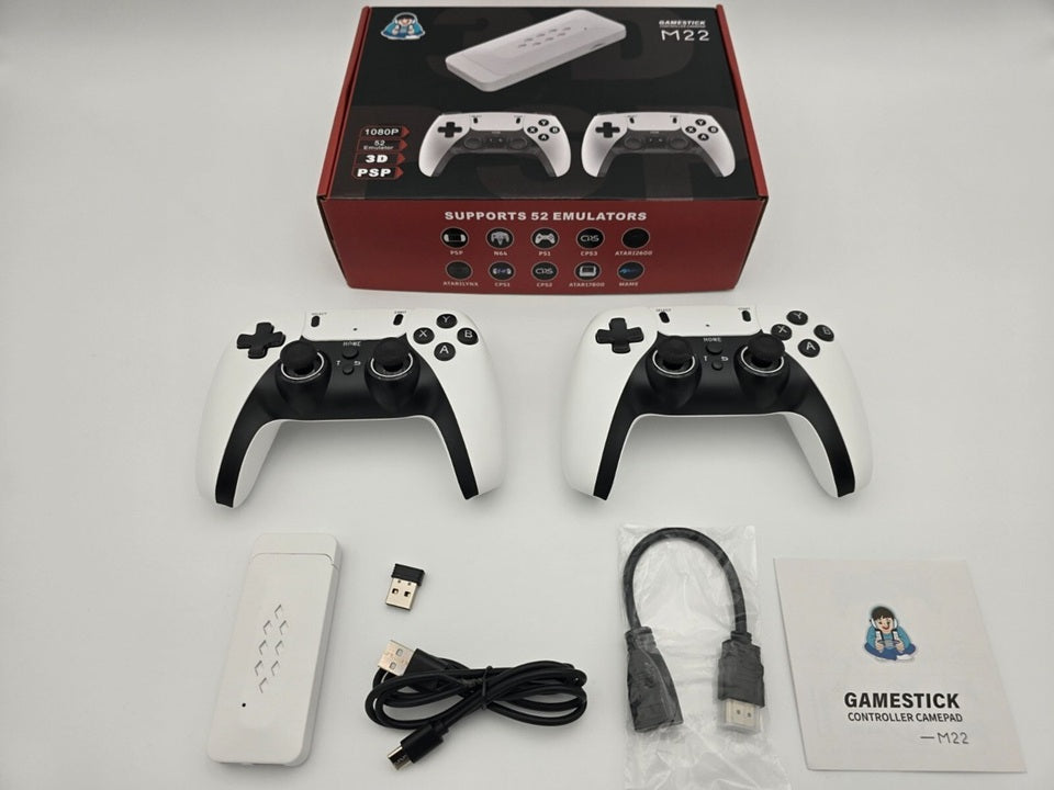 M22 Game Stick Retro Video Game Console with 2 Wireless Controller 64 GB with Yes (White,Black)