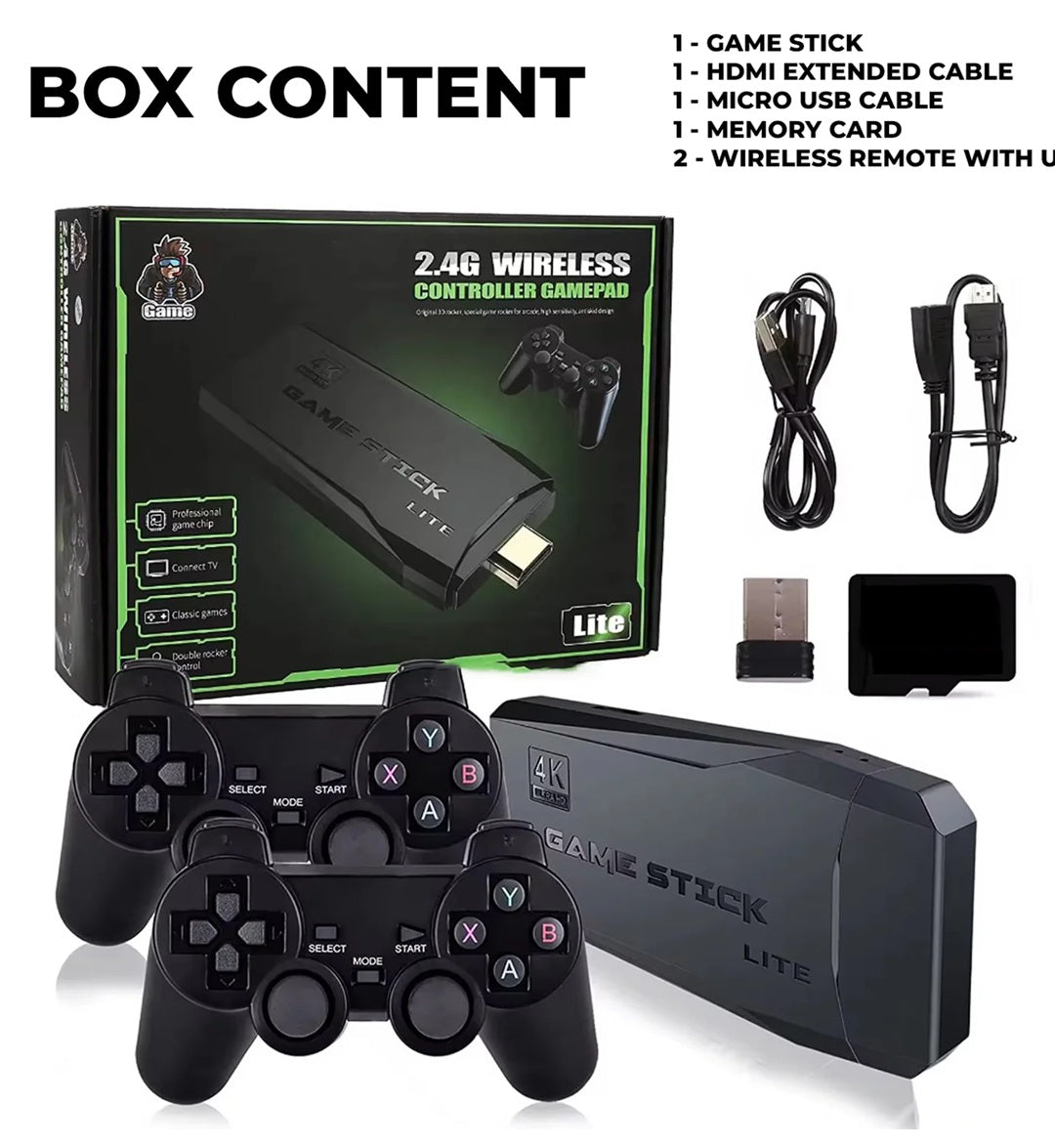 Game Stick Lite 4K Wireless Console | 15,000+ Retro Games | 64GB Card | Dual 2.4G Wireless Controllers | HDMI Plug & Play