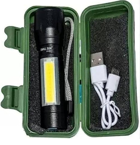 LED Flashlight with COB Light Mini Waterproof Portable LED Flashlight Emergency USB Rechargeable 3 Modes Light Flashlight with Hanging Rope, Metal