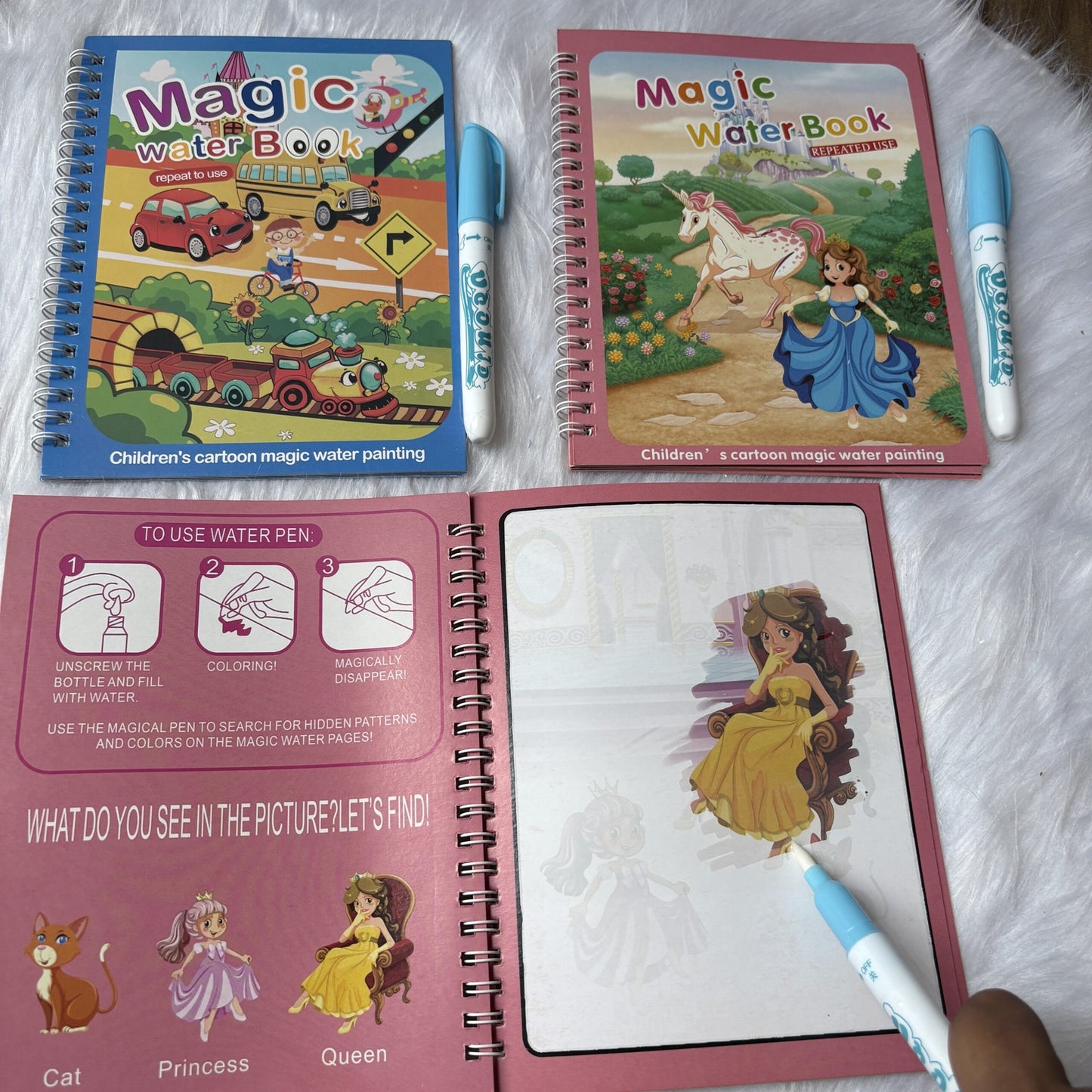 pack of 2 Water Marker Magic Book for Kids, 2 Different Theme Magic Books, Educational & Bonding Time for Kids, Reusable, Mess-Free Art with Quick Dry Technology