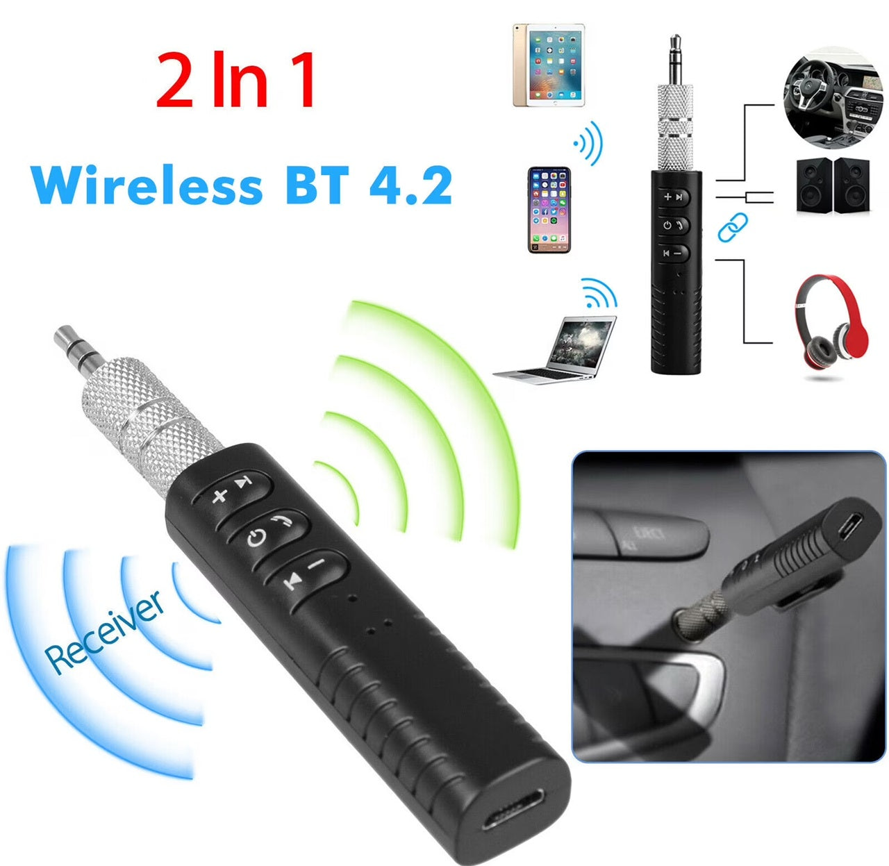 BT-450 Bluetooth Receiver | 3.5mm AUX Adapter for Car Audio & Speakers | Hands-Free Calling & Music Streaming | Compatible with Earphones & Stereo Systems