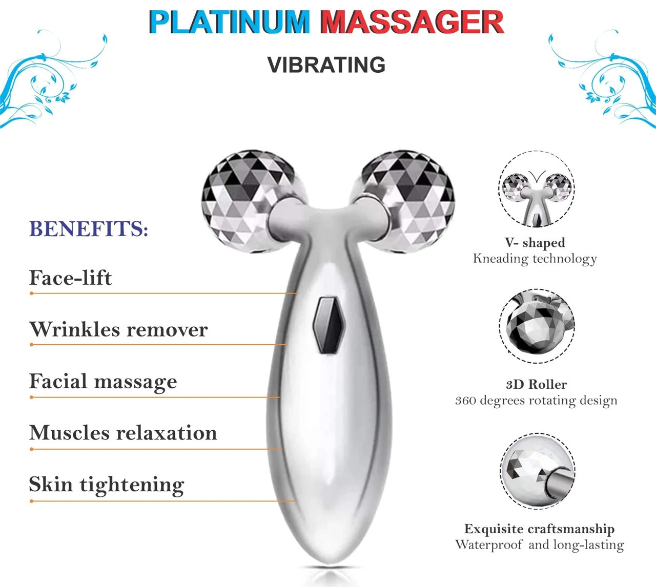 3D Maxtop Manual Face Massager for Glowing Skin | Facial Roller & Body Massage Tool | Women's Self Care Beauty Device for Skin Tightening and Lift | 3D Massager Roller