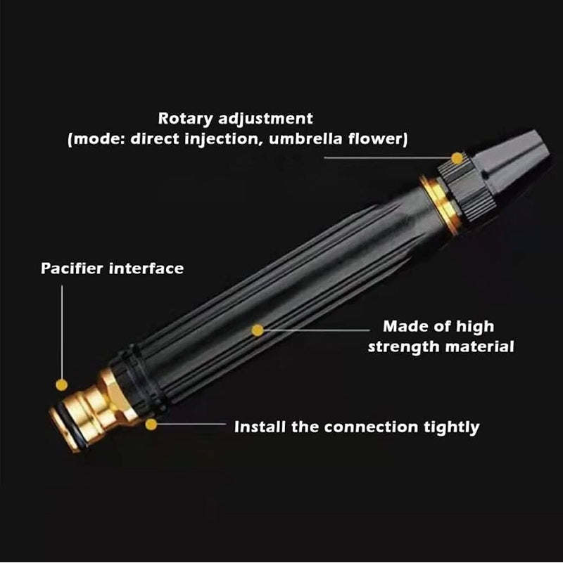 Metal Portable High Pressure Washing Water Gun, Adjustable Multifunction Pressure Washer Nozzle Spray Gun Direct Spray Car Wash Water Gun,Black High Pressure Nozzle.(pack of 1)