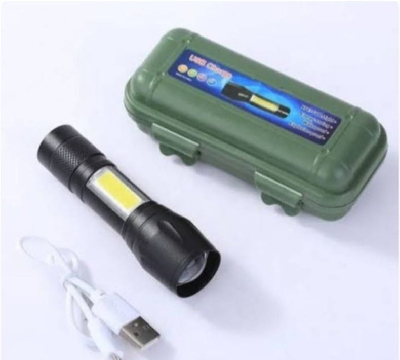 LED Flashlight with COB Light Mini Waterproof Portable LED Flashlight Emergency USB Rechargeable 3 Modes Light Flashlight with Hanging Rope, Metal