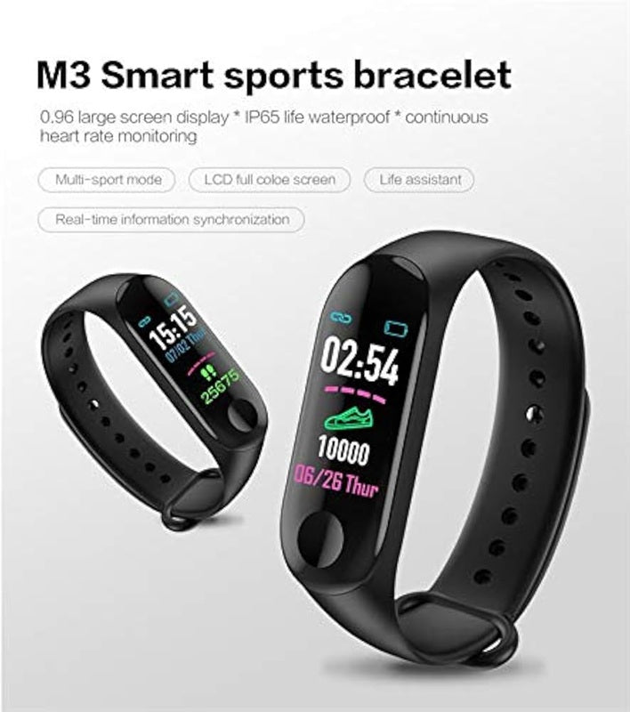 Unisex M3 Smart Fitness Bluetooth Wrist Band with Heart Rate, Sleep Monitoring Functions for All Smartphones