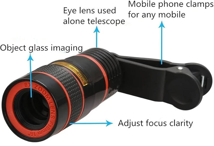 8X Universal Monocular Zoom Optical Cell Phone Lens Observing Survey Telephoto Lens for Smartphone