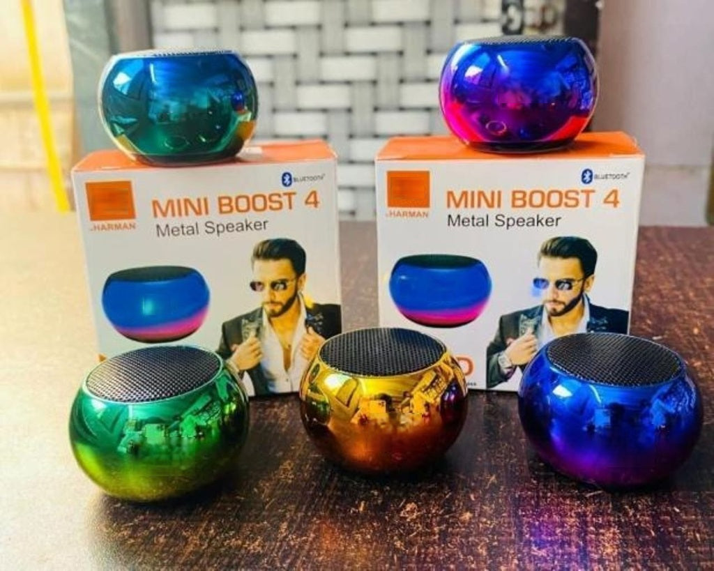 Mini Boost 4 Bluetooth Speaker 4D Mini Round Steel Speaker - Multicolor Random Colour - Pack of 1