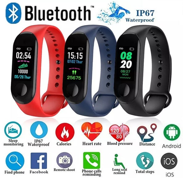 Unisex M3 Smart Fitness Bluetooth Wrist Band with Heart Rate, Sleep Monitoring Functions for All Smartphones