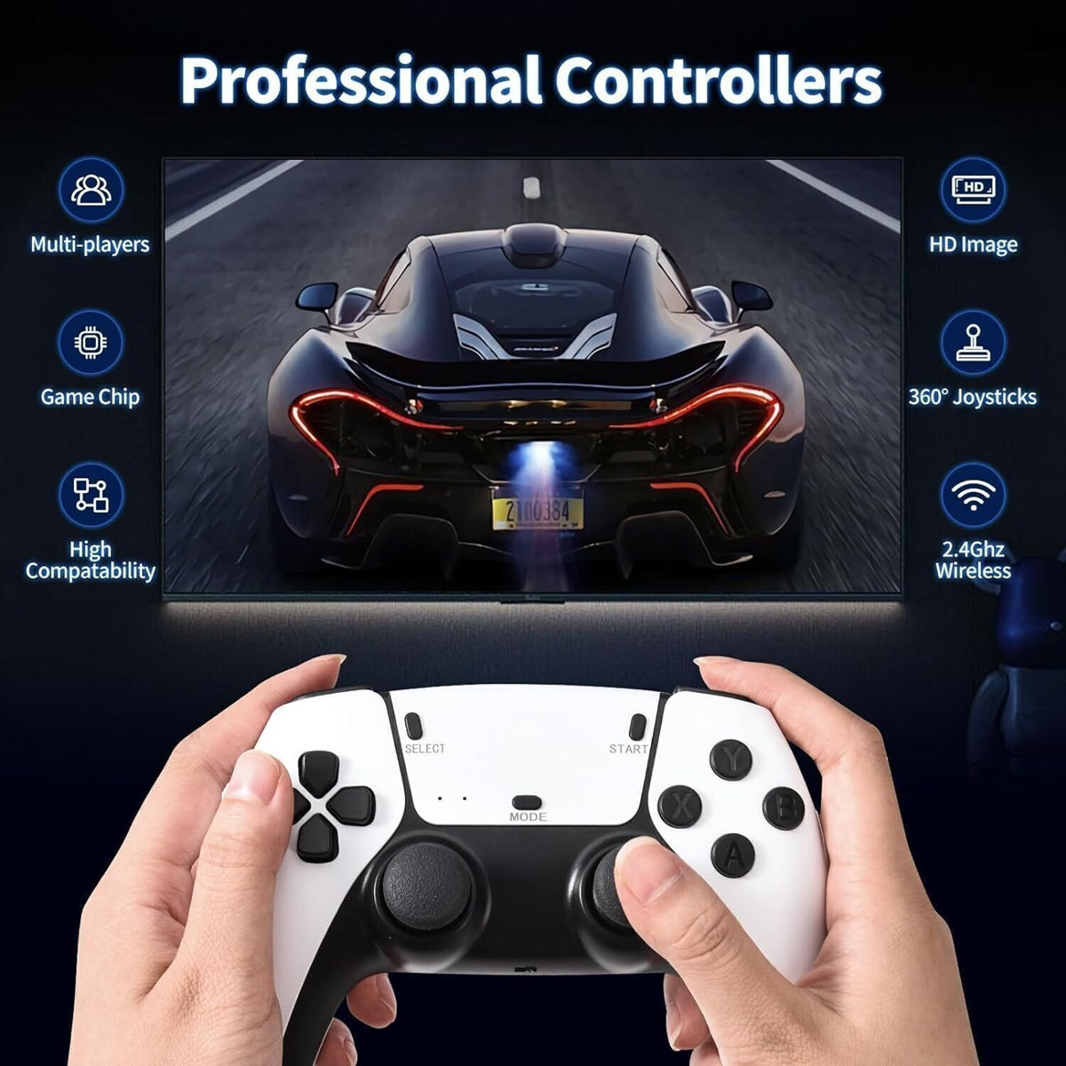 M22 Game Stick Retro Video Game Console with 2 Wireless Controller 64 GB with Yes (White,Black)
