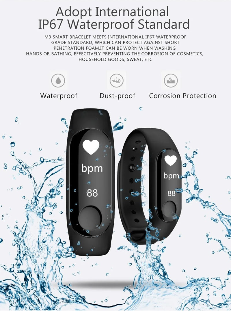 Unisex M3 Smart Fitness Bluetooth Wrist Band with Heart Rate, Sleep Monitoring Functions for All Smartphones