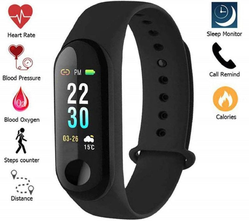 Unisex M3 Smart Fitness Bluetooth Wrist Band with Heart Rate, Sleep Monitoring Functions for All Smartphones