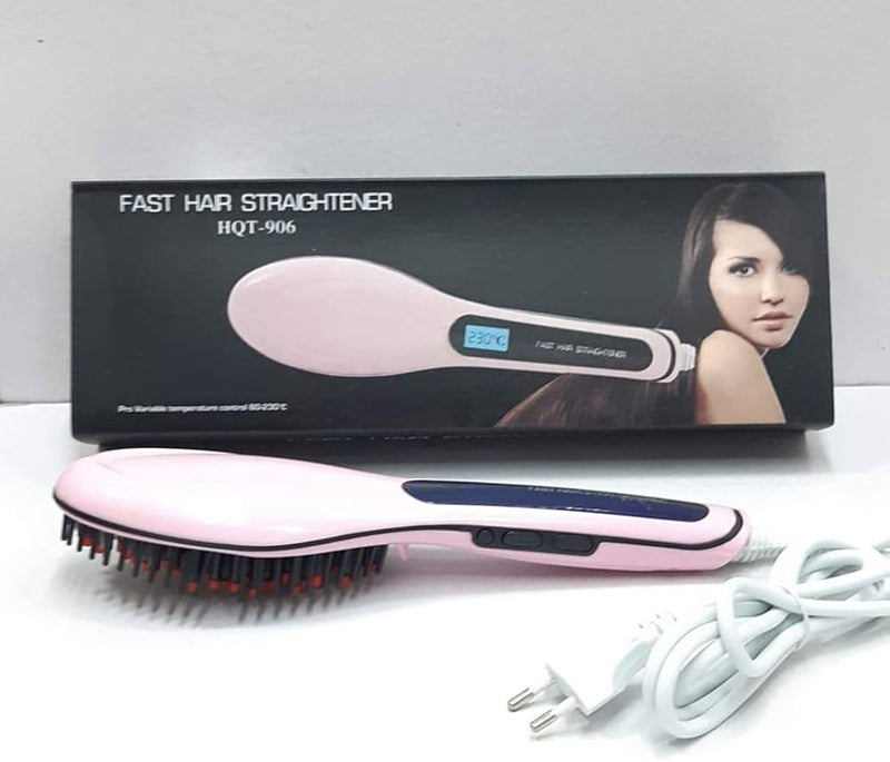 HQT-906 Fast Hair Straightener Brush with Temperature Control (Multicolour)