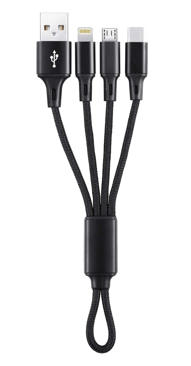 3-in-1 Multi USB Charging Cable, 100W Fast Charging, Braided Nylon, Black
