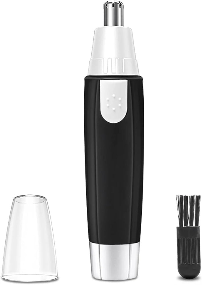 3-in-1 Nose, Ear & Eyebrow Hair Trimmer for Men & Women – Waterproof, Painless Facial Hair Remover with Dual-Edge Blades – Compact, Battery-Operated Grooming Tool (Black) (POWER CELL (AA) BATTERY INCLUDED)