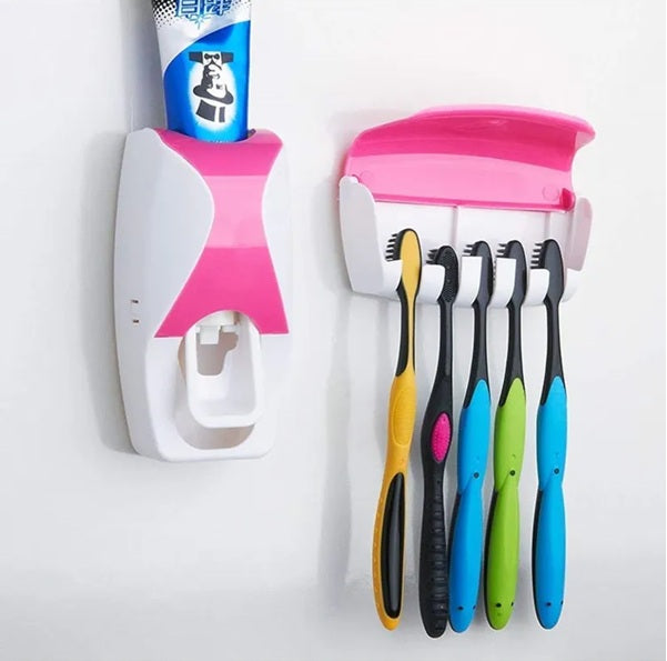 Wall-Mounted Automatic Toothpaste Dispenser with 5-Slot Toothbrush Holder | Hands-Free Vacuum Pump Toothpaste Squeezer for Bathroom – Multicolor (1 Pc)