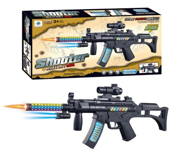 Toy Gun for kids great for Soldier Army Military . This durable plastic toy Gun emits combat sounds lights and vibration