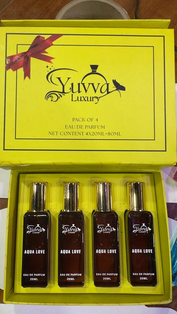 Yuvva Luxury Aqua Love: 4-in-1 Premium EDP Perfume Gift Set for Women | Long-Lasting Fresh, Floral & Woody Fragrances (4 x 20ml)