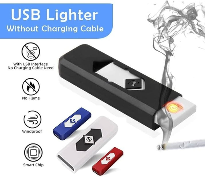 Generic USB Charging Lighter | Eco-Friendly, Smart, Flameless, Windproof, Portable, Modern, White Plastic Electronic Lighter