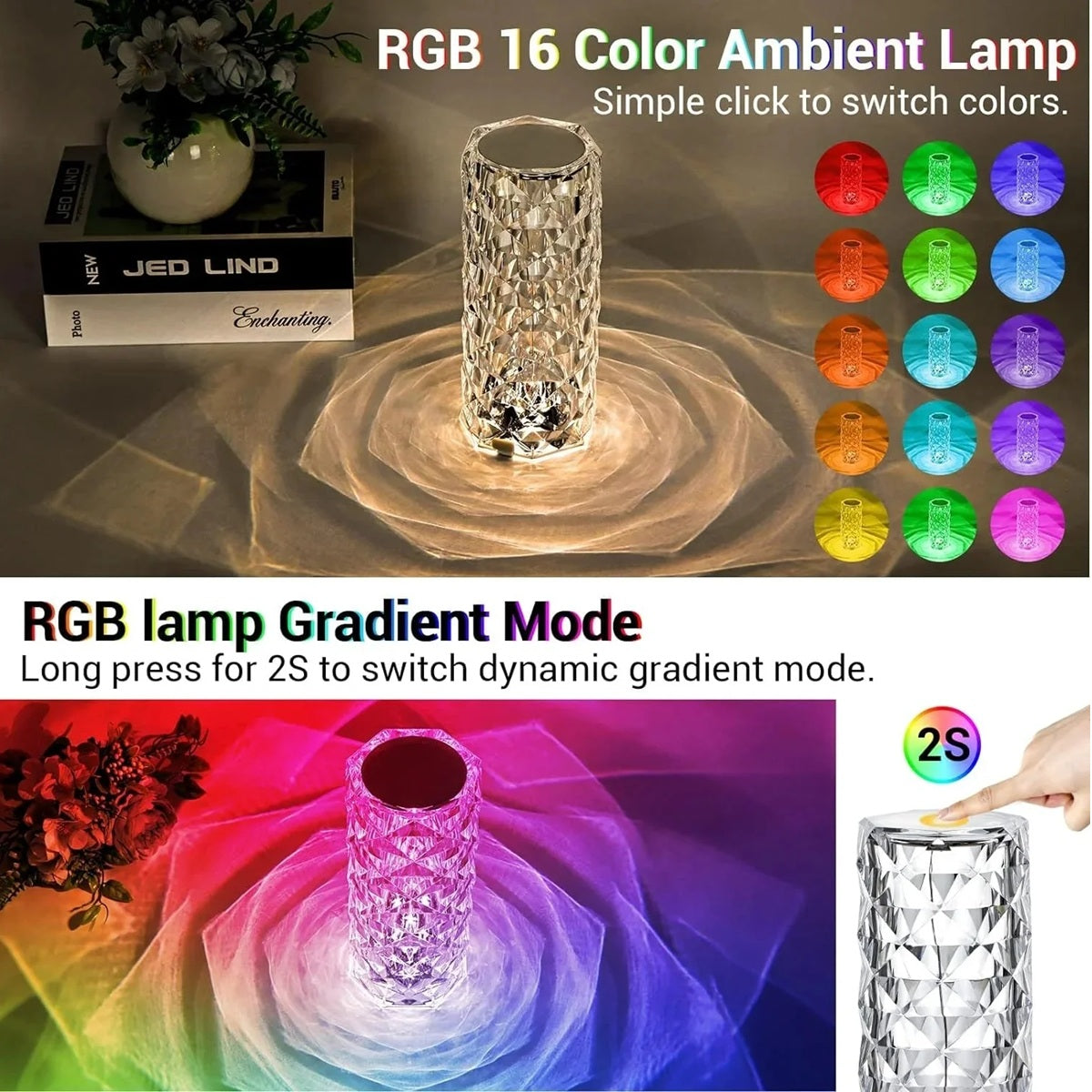 Rose Diamond Table Lamp (USB Charging Touch Lamp)