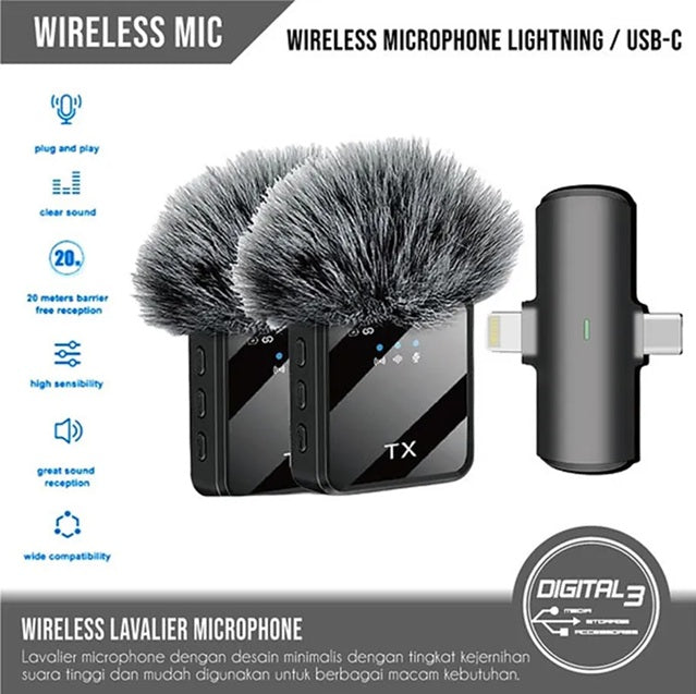F15-2 Plug & Play Wireless Mic | 3-in-1 Noise Cancel Mic for YouTube & Reels Microphone