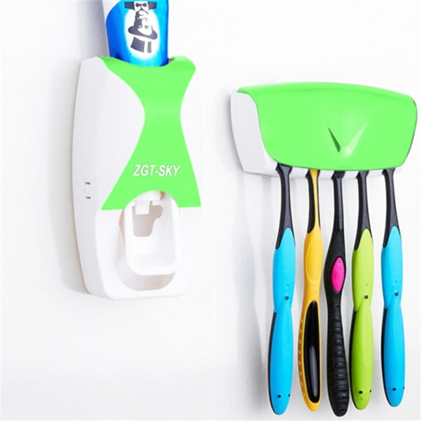 Wall-Mounted Automatic Toothpaste Dispenser with 5-Slot Toothbrush Holder | Hands-Free Vacuum Pump Toothpaste Squeezer for Bathroom – Multicolor (1 Pc)