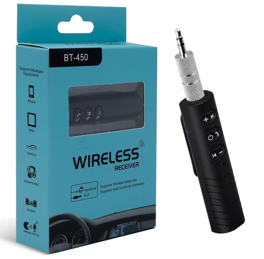 BT-450 Bluetooth Receiver | 3.5mm AUX Adapter for Car Audio & Speakers | Hands-Free Calling & Music Streaming | Compatible with Earphones & Stereo Systems