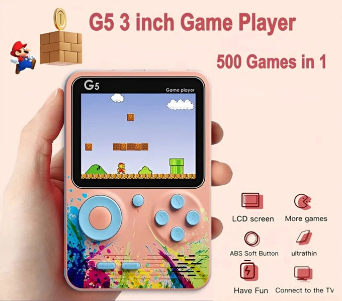 G5 5000 in 1 Retro Game Box Only for 1 Player, Handheld Classical Game PAD Can Play On TV, 500 Games Like Contra, Tank, Bomber Man Etc. (A Like Star Product) (Blue Grey)