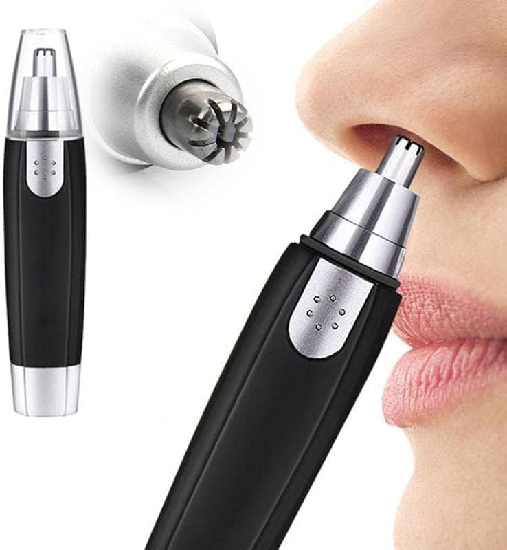 3-in-1 Nose, Ear & Eyebrow Hair Trimmer for Men & Women – Waterproof, Painless Facial Hair Remover with Dual-Edge Blades – Compact, Battery-Operated Grooming Tool (Black) (POWER CELL (AA) BATTERY INCLUDED)