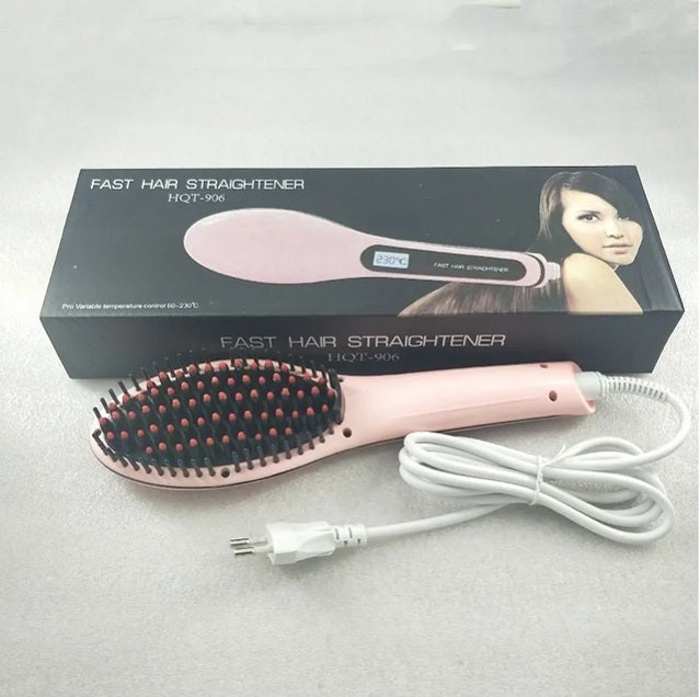 HQT-906 Fast Hair Straightener Brush with Temperature Control (Multicolour)