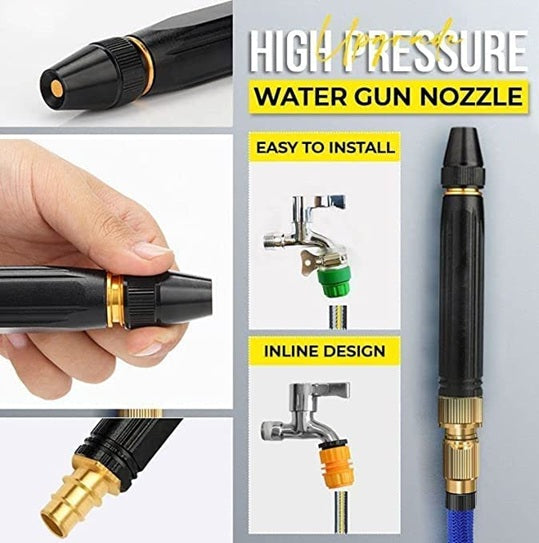 Metal Portable High Pressure Washing Water Gun, Adjustable Multifunction Pressure Washer Nozzle Spray Gun Direct Spray Car Wash Water Gun,Black High Pressure Nozzle.(pack of 1)