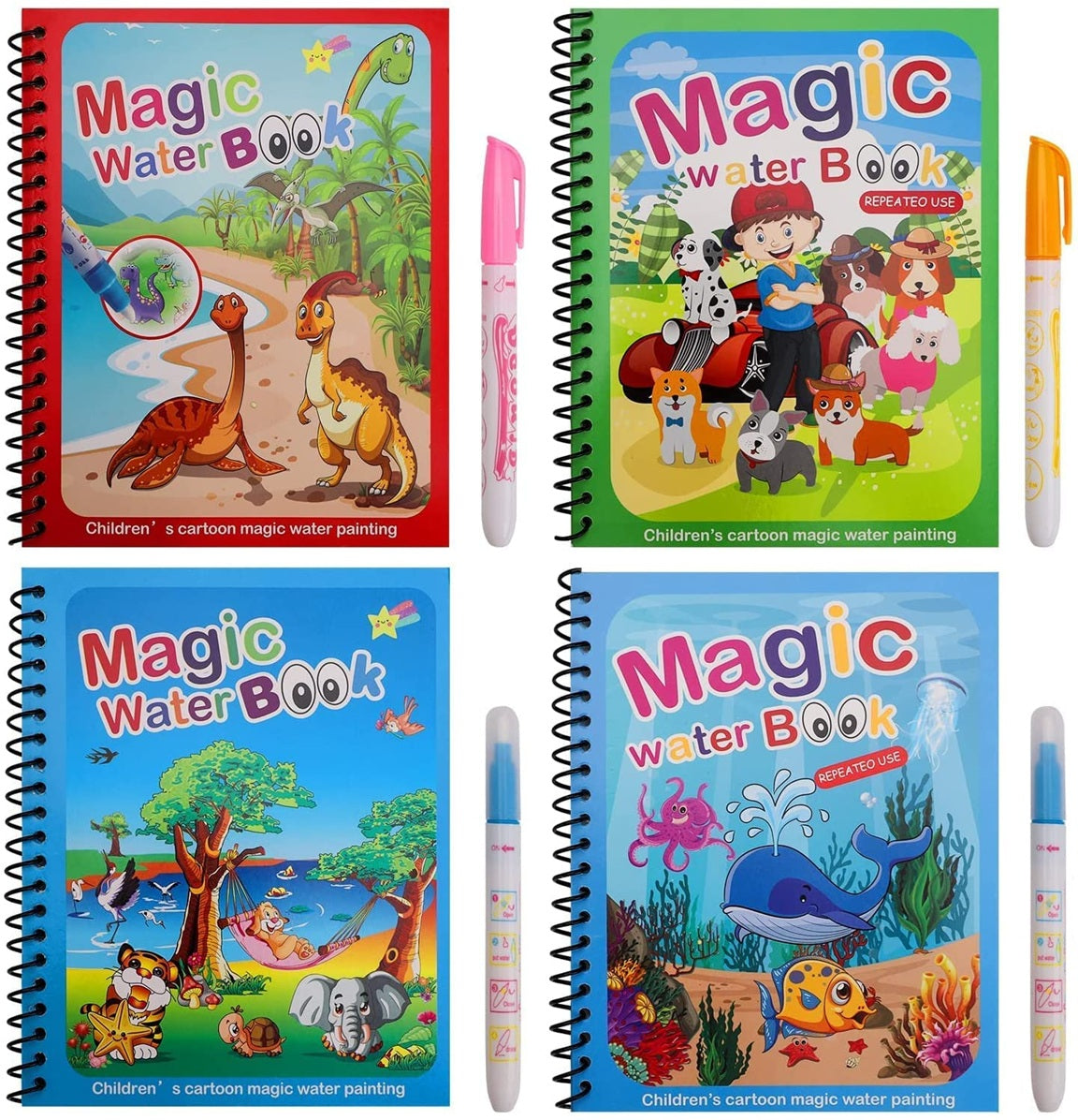 pack of 2 Water Marker Magic Book for Kids, 2 Different Theme Magic Books, Educational & Bonding Time for Kids, Reusable, Mess-Free Art with Quick Dry Technology