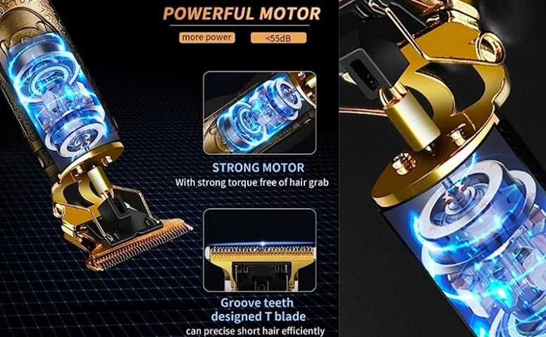Rechargable hair trimmer Professional Battery Powered Trimmer For Men - Golden | Beard & Body Trimmer | USB Fast Charging | Stainless Steel Self-Sharpening Blades