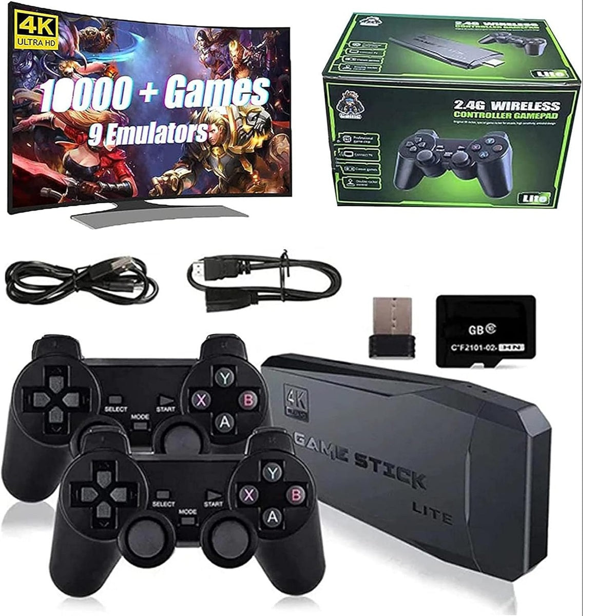 Game Stick Lite 4K Wireless Console | 15,000+ Retro Games | 64GB Card | Dual 2.4G Wireless Controllers | HDMI Plug & Play