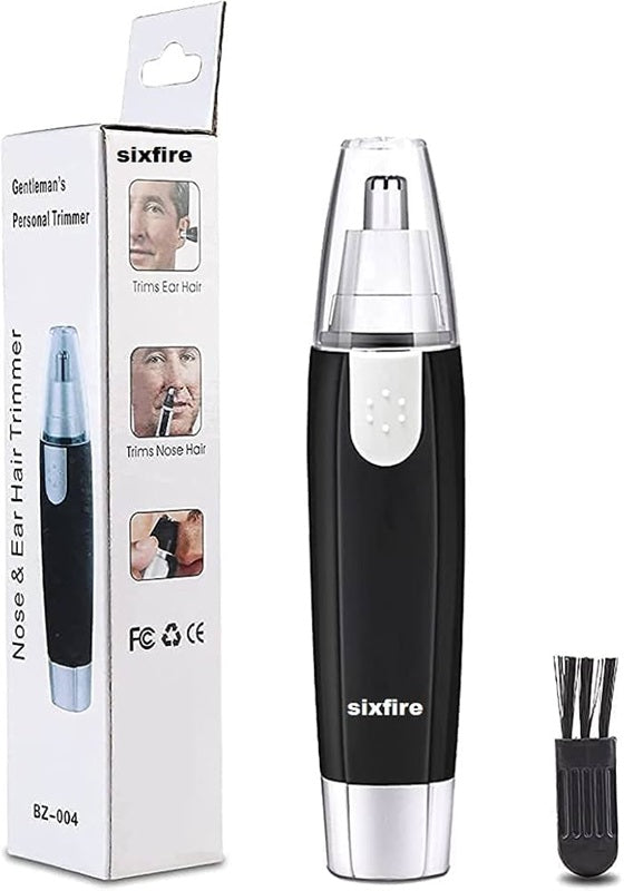 3-in-1 Nose, Ear & Eyebrow Hair Trimmer for Men & Women – Waterproof, Painless Facial Hair Remover with Dual-Edge Blades – Compact, Battery-Operated Grooming Tool (Black) (POWER CELL (AA) BATTERY INCLUDED)