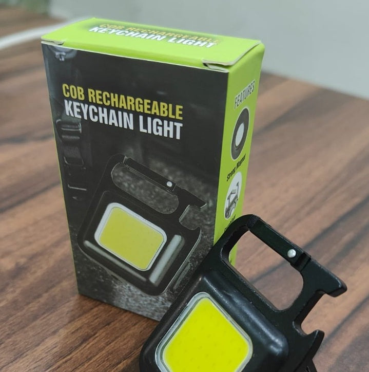 Keychain Mini Cob Flashlight, Super Bright (Max 500 Lumens) Rechargeable Emergency Light, 4 Modes Portable Pocket Light with Folding Bracket Bottle Opener for Fishing, Camping, Walking