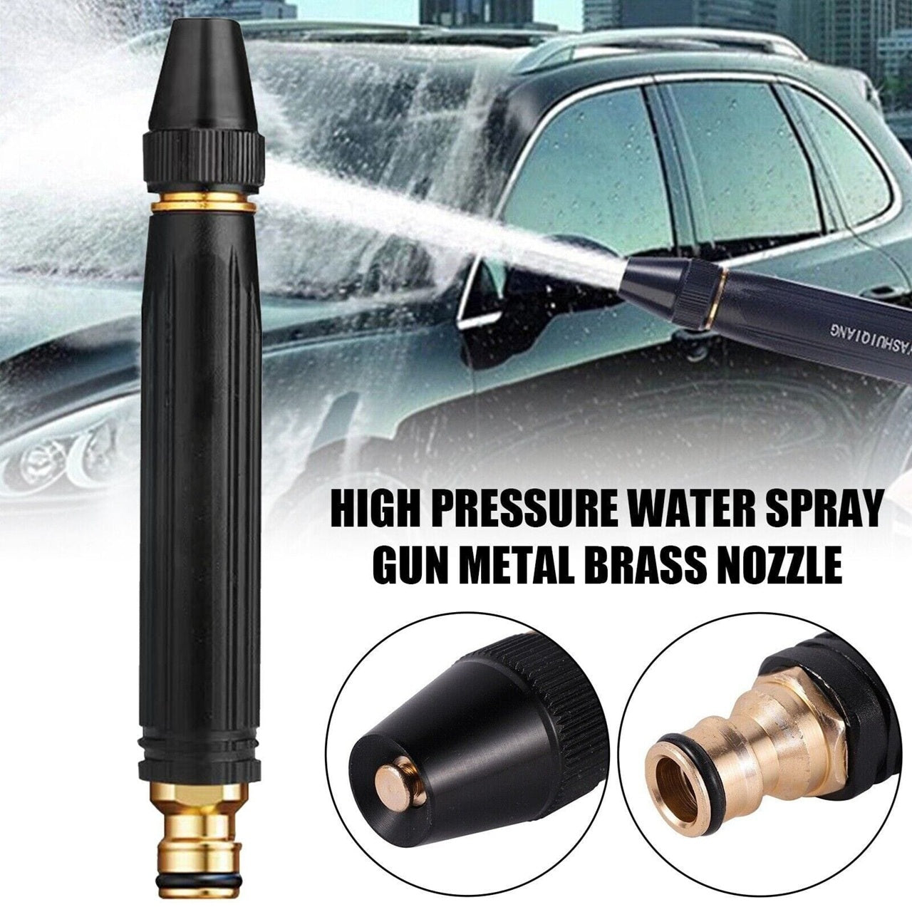 Metal Portable High Pressure Washing Water Gun, Adjustable Multifunction Pressure Washer Nozzle Spray Gun Direct Spray Car Wash Water Gun,Black High Pressure Nozzle.(pack of 1)