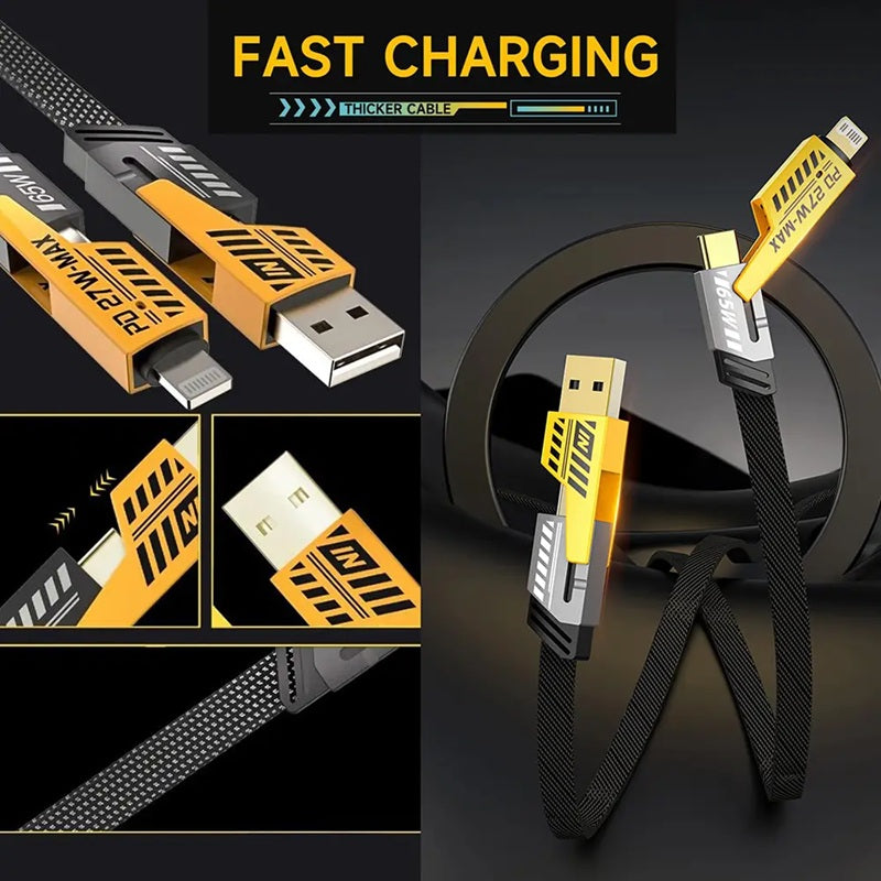 4-in-1 Fast Charging Cable | 65Watt PD | USB-A/USB-C/Lightning Multifunctional Cord