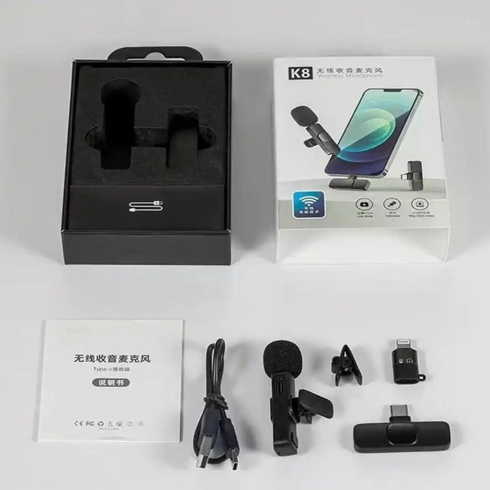K8 Wireless Microphone For Mobile | Plug & Play Lavalier Mic For Vlogging, Live Streaming