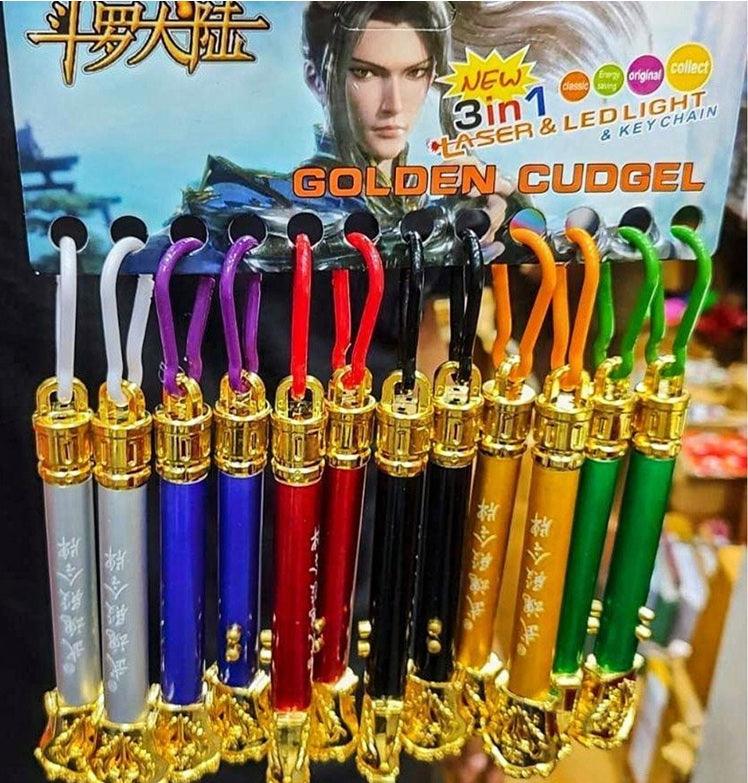 Mini 3 in 1 Laser Pointer Light with Keychain, LED Torch with Different Shape Light and Hook (Color May Vary)