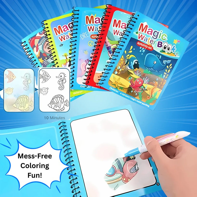 pack of 2 Water Marker Magic Book for Kids, 2 Different Theme Magic Books, Educational & Bonding Time for Kids, Reusable, Mess-Free Art with Quick Dry Technology