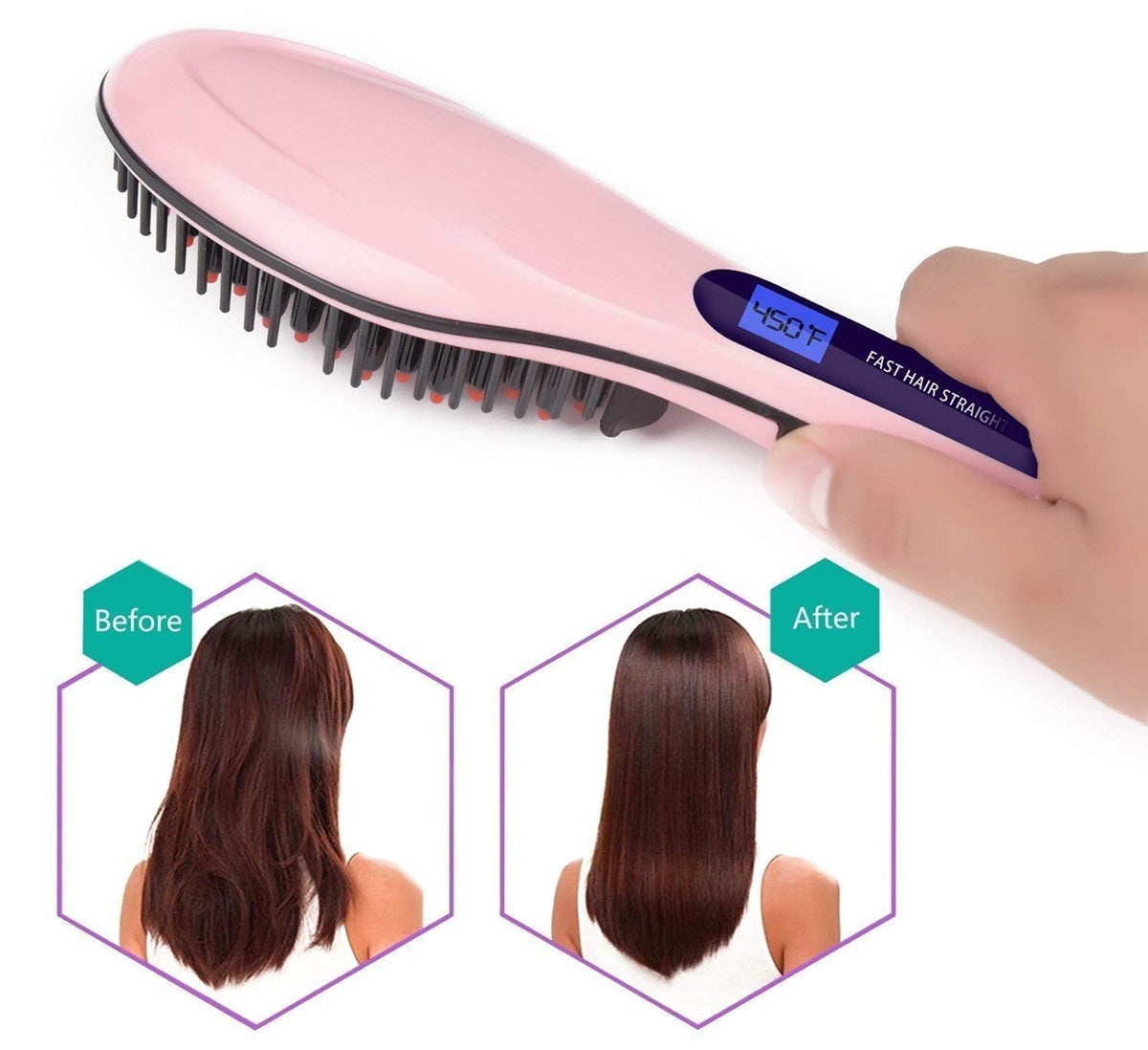 HQT-906 Fast Hair Straightener Brush with Temperature Control (Multicolour)