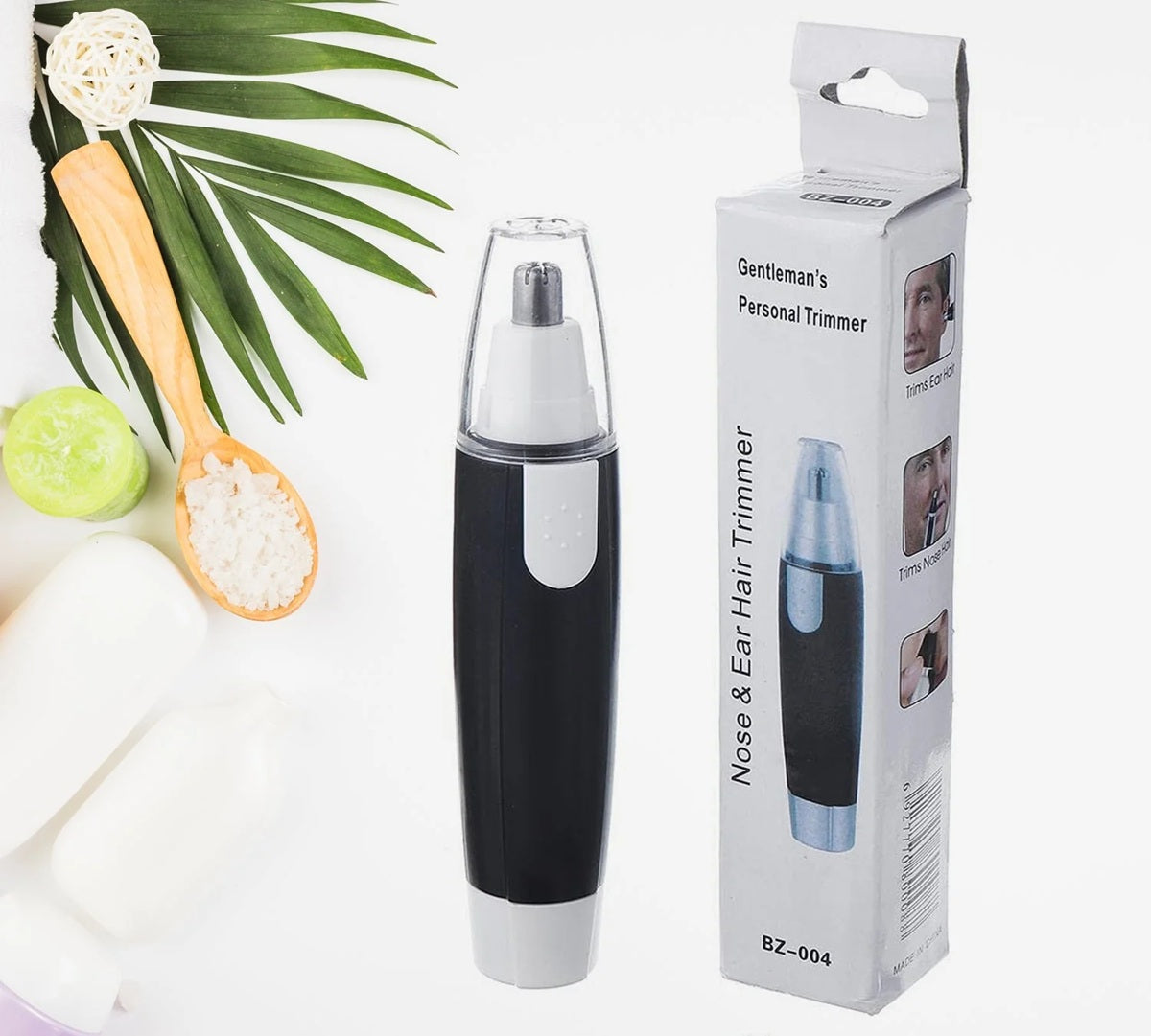 3-in-1 Nose, Ear & Eyebrow Hair Trimmer for Men & Women – Waterproof, Painless Facial Hair Remover with Dual-Edge Blades – Compact, Battery-Operated Grooming Tool (Black) (POWER CELL (AA) BATTERY INCLUDED)