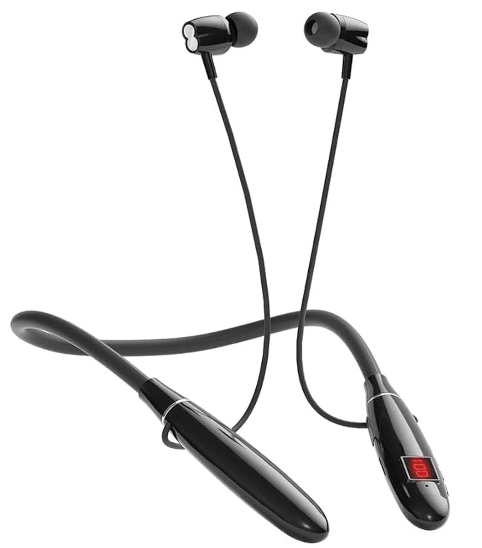 100 Hours Playtime Neckband Bluetooth 5.2 Headphones with Digital Display, In-Ear Wireless Earphones with Microphone Digital Screen Bluetooth Earphones Fast Charging, for Workout Running Sport Work