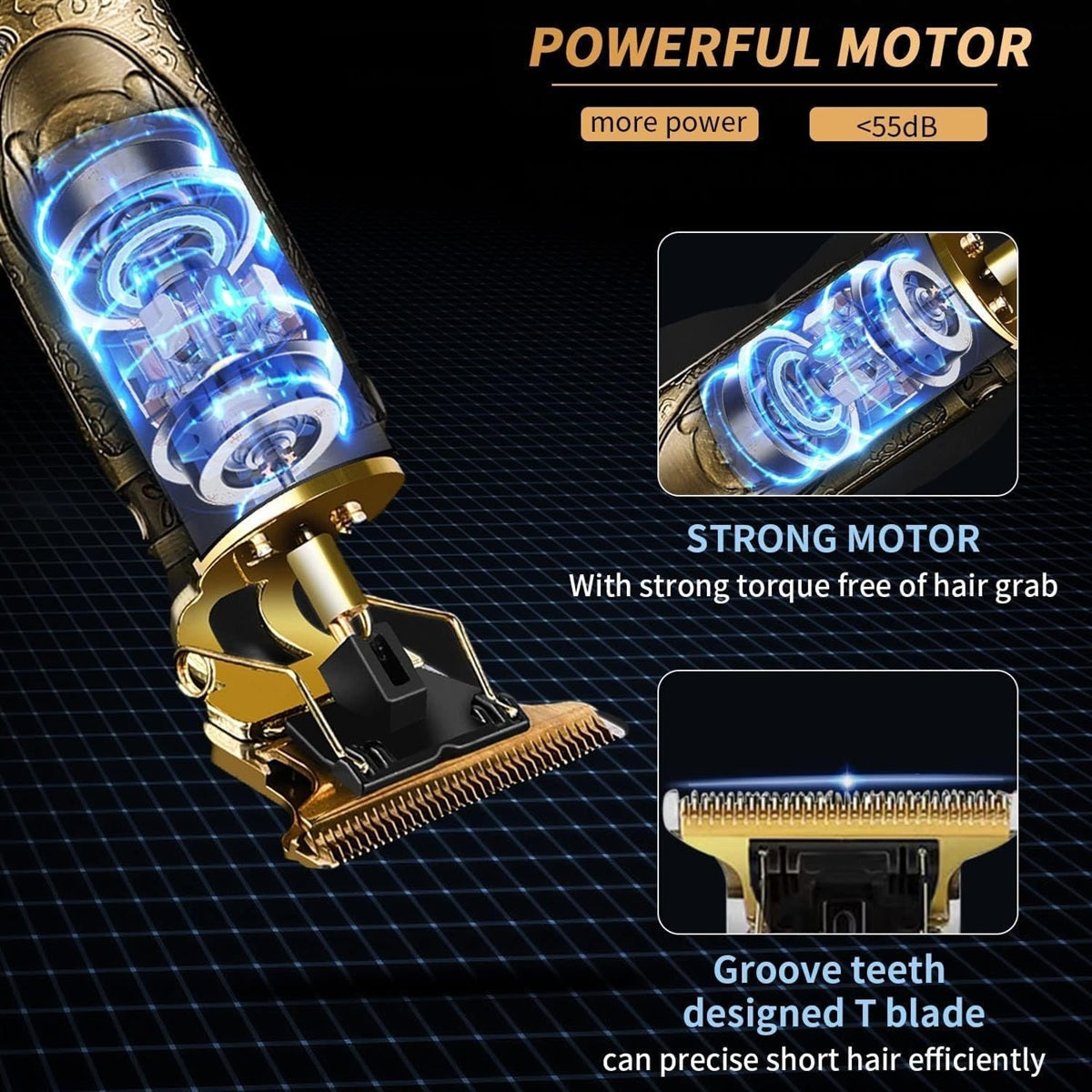 Rechargable hair trimmer Professional Battery Powered Trimmer For Men - Golden | Beard & Body Trimmer | USB Fast Charging | Stainless Steel Self-Sharpening Blades