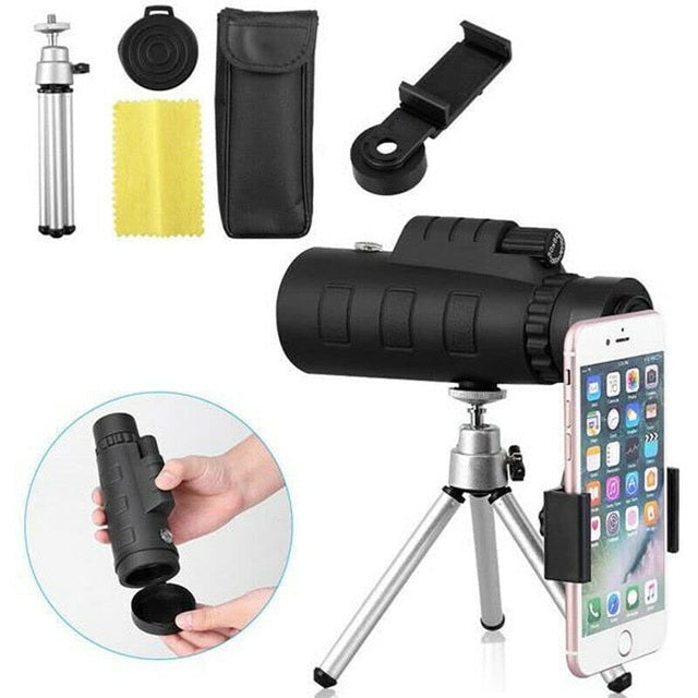40X60HD Zoom Magnification Telescope + Mobile Phone Mount + Tripod for Adults and Children. High Power, Bi-Focal, FMC Coating and BAK4 Prism Optical Lens Gadget. Moon, Bird Watching/ Wildlife Hunting/ Stargazing/ Outdoor Camping Hiking/ Live Concert.