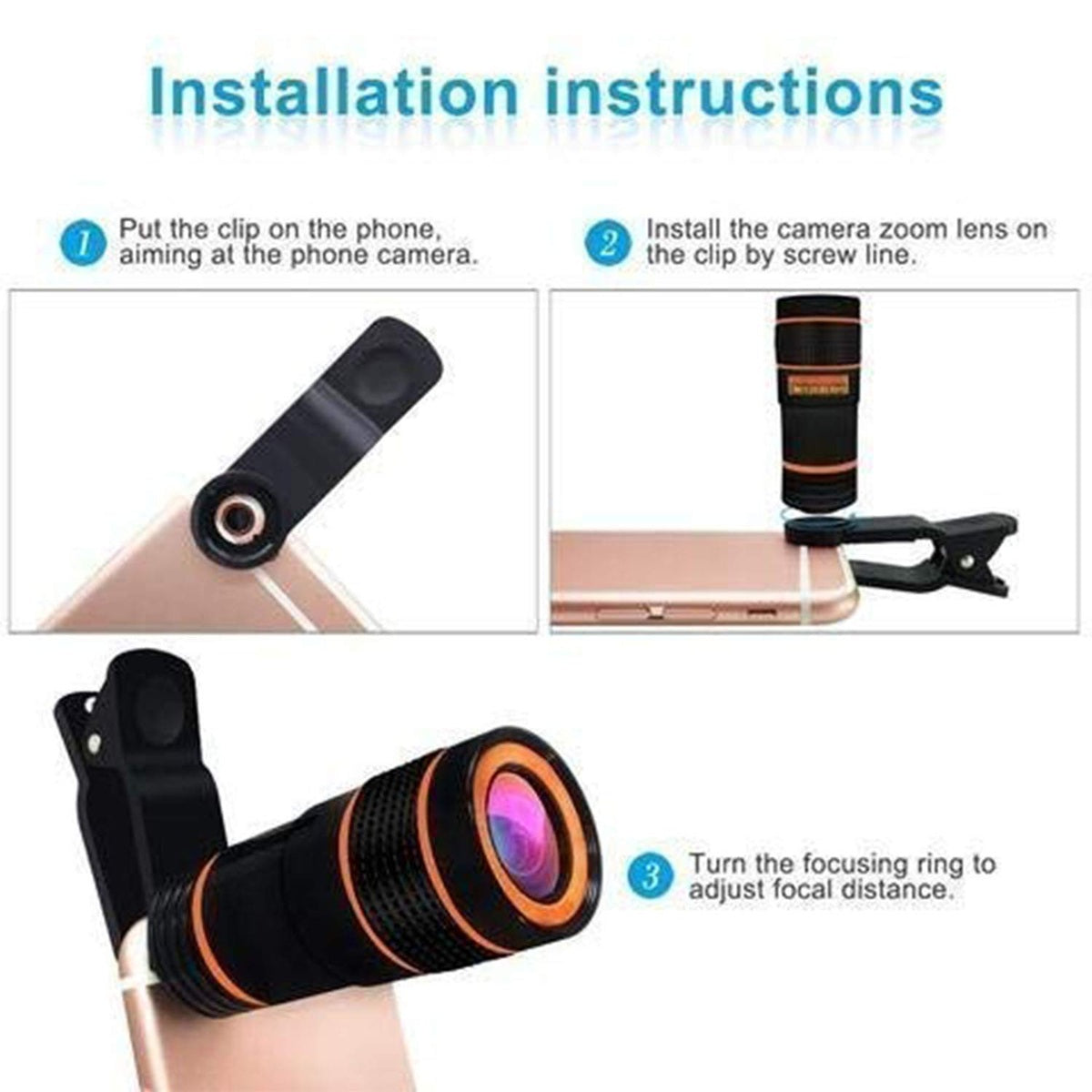 8X Universal Monocular Zoom Optical Cell Phone Lens Observing Survey Telephoto Lens for Smartphone