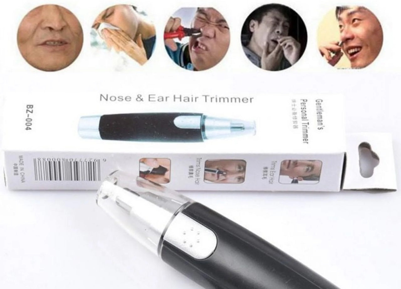 3-in-1 Nose, Ear & Eyebrow Hair Trimmer for Men & Women – Waterproof, Painless Facial Hair Remover with Dual-Edge Blades – Compact, Battery-Operated Grooming Tool (Black) (POWER CELL (AA) BATTERY INCLUDED)