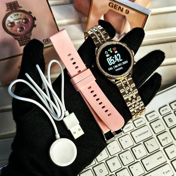 Gen 9 Diamond Strap HD Display 2 Straps Bluetooth Calling Smartwatch for Mens and Womens with 500+ Watch Faces (Rose Gold Strap)