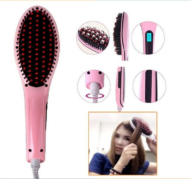 HQT-906 Fast Hair Straightener Brush with Temperature Control (Multicolour)