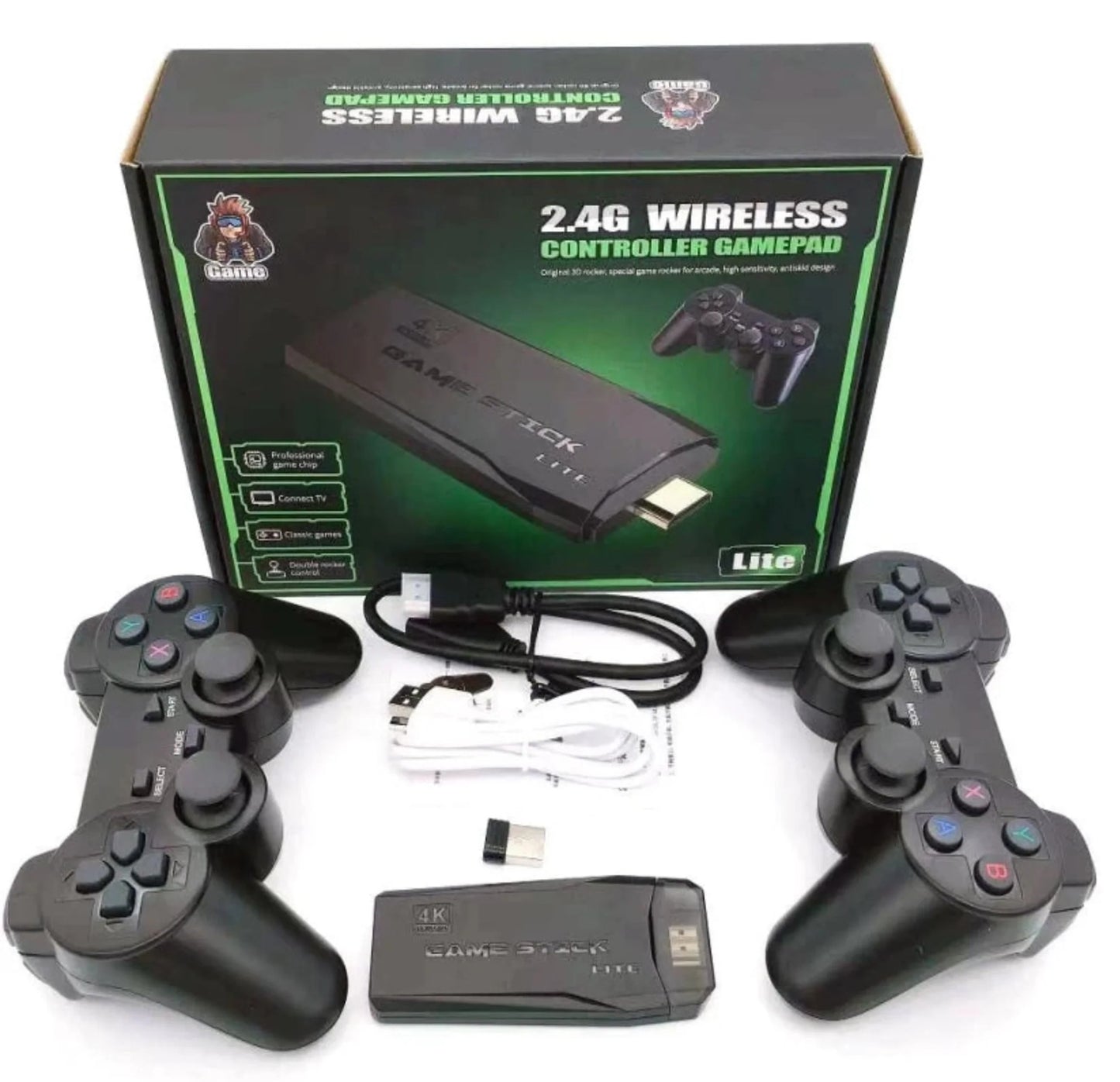 Game Stick Lite 4K Wireless Console | 15,000+ Retro Games | 64GB Card | Dual 2.4G Wireless Controllers | HDMI Plug & Play